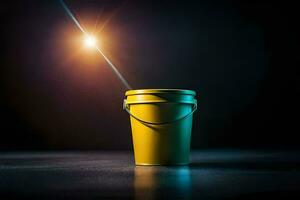 a yellow bucket with a light shining from behind. AI-Generated photo