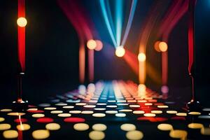 a long line of lights and dots on a dark floor. AI-Generated photo