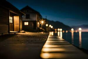 a long exposure photograph of a dock at night. AI-Generated photo
