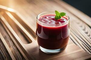 a glass of beetroot juice on a wooden table. AI-Generated photo