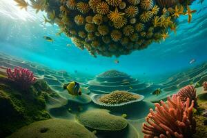 a coral reef with many different types of fish. AI-Generated photo