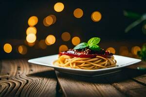 espaguetis con tomate salsa en un lámina. generado por ai foto