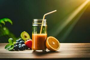 a glass of smoothie with berries and fruit. AI-Generated photo