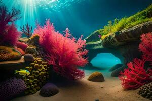 an underwater scene with coral and fish. AI-Generated photo