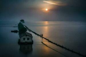 un casa en el agua con el Dom ajuste. generado por ai foto