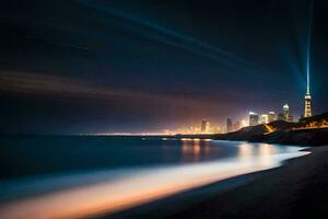 el ciudad luces arriba a noche en esta foto. generado por ai foto