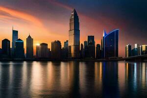 the city skyline at sunset in dubai. AI-Generated photo