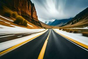 a blurry image of a road in the mountains. AI-Generated photo