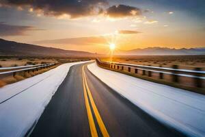 a long exposure photograph of a road in the desert. AI-Generated photo