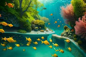 underwater scene with fish and coral reef. AI-Generated photo