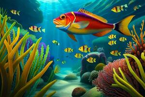 fish in the ocean with coral and other fish. AI-Generated photo