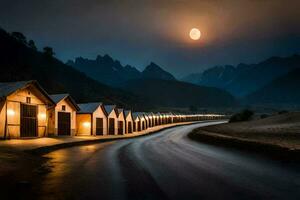 photo wallpaper the sky, mountains, road, the moon, the night, the mountains, the. AI-Generated