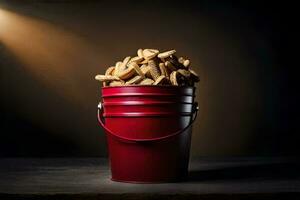 a bucket filled with crackers. AI-Generated photo