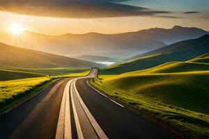 un la carretera en el montañas con el Dom ajuste. generado por ai foto