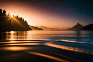 puesta de sol terminado lago olímpico, Washington, EE.UU, EE.UU, atardecer,. generado por ai foto
