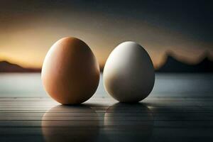 two eggs are standing next to each other. AI-Generated photo