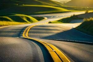 a winding road with yellow lines. AI-Generated photo