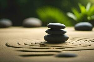 a zen garden with stones and a tree. AI-Generated photo
