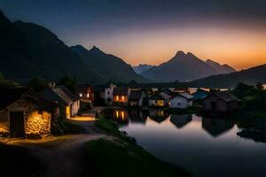 photo wallpaper the sky, mountains, water, the village, norway, the village, the. AI-Generated