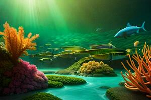 an underwater scene with coral reefs and fish. AI-Generated photo