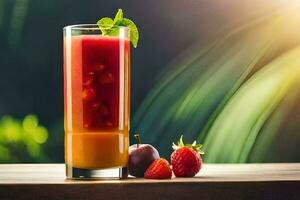 a glass of juice with strawberries and fruit. AI-Generated photo