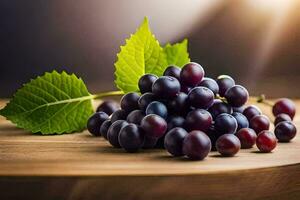 grapes on a wooden table. AI-Generated photo