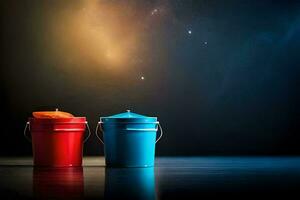 two buckets with a light in the background. AI-Generated photo