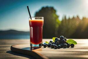 a glass of juice with berries on a table. AI-Generated photo