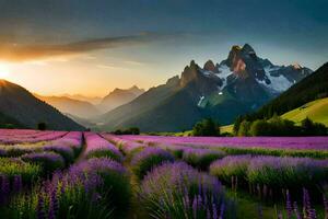 the lavender field in the mountains. AI-Generated photo