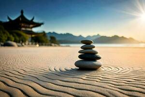 zen piedras en el playa. generado por ai foto