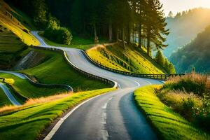 un devanado la carretera en el montañas. generado por ai foto