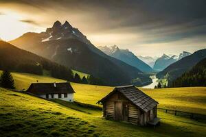 the sun rises over the mountains in the background. AI-Generated photo
