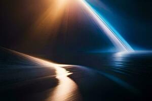 un largo exposición fotografía de un ligero haz viniendo desde el agua. generado por ai foto