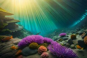 an underwater scene with coral and fish. AI-Generated photo