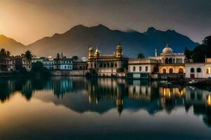 el Dom conjuntos terminado el lago en India. generado por ai foto