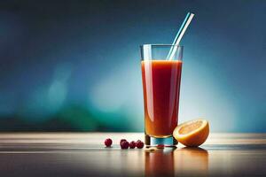 a glass of juice with a straw and cranberries. AI-Generated photo