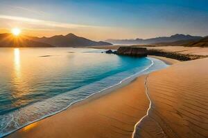 el Dom sube terminado el Oceano y el arena dunas. generado por ai foto