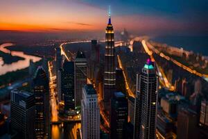the city skyline at dusk in dubai. AI-Generated photo