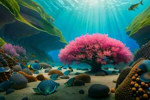 a colorful tree and coral reef in the ocean. AI-Generated photo