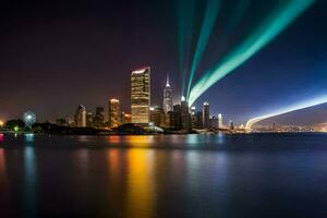 the aurora lights are reflected in the water. AI-Generated photo
