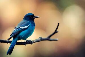 un azul pájaro sentado en un rama. generado por ai foto