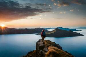 the man standing on the edge of the cliff. AI-Generated photo