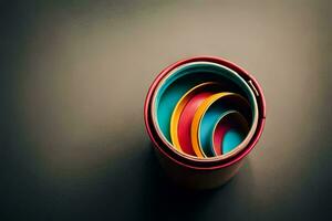 a colorful cup with a black background. AI-Generated photo