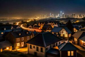 foto fondo de pantalla el ciudad, noche, casas, luces, el ciudad, san francisco, el. generado por ai