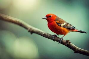a red bird sitting on a branch. AI-Generated photo