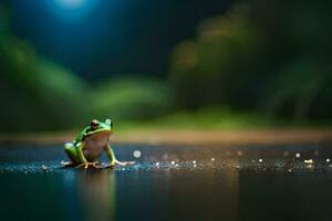 photo wallpaper frog, the night, rain, the forest, the moon, the frog, the. AI-Generated