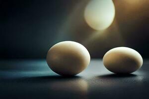 two white eggs on a table. AI-Generated photo