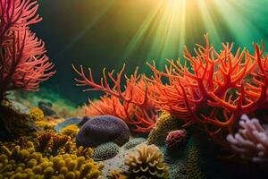 el Dom brilla terminado coral arrecifes generado por ai foto