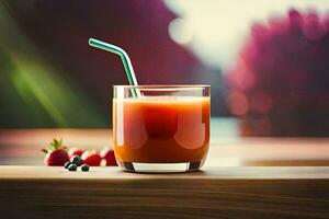 a glass of juice with a straw. AI-Generated photo