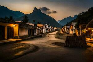 a street in the mountains at dusk. AI-Generated photo